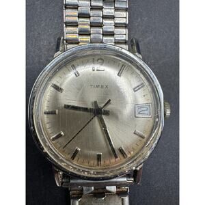 Vintage Timex Manual Wind Watch Date Silver Tone 16550 10578 Manual Wind